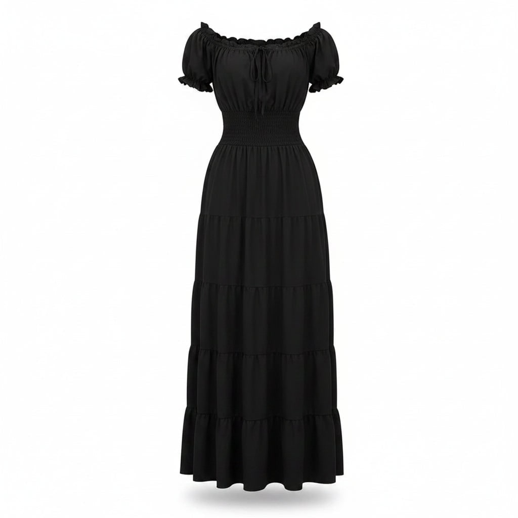 Women's Halloween Maxi Dress Off-Shoulder Boho Peasant with Smocked Waist Dresses