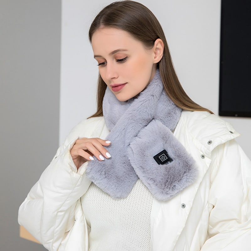 Women's Heated Scarf and Neck Wrap with Faux Fur USB Electric Warming Pad Three-Gear Temperature Control