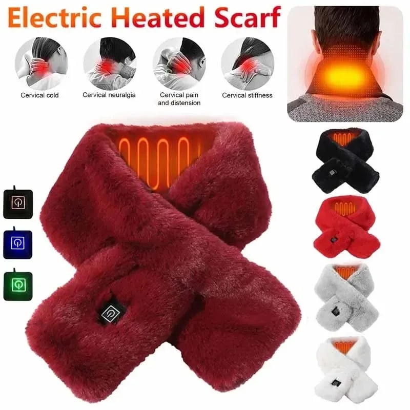 Women's Heated Scarf and Neck Wrap with Faux Fur USB Electric Warming Pad Three-Gear Temperature Control
