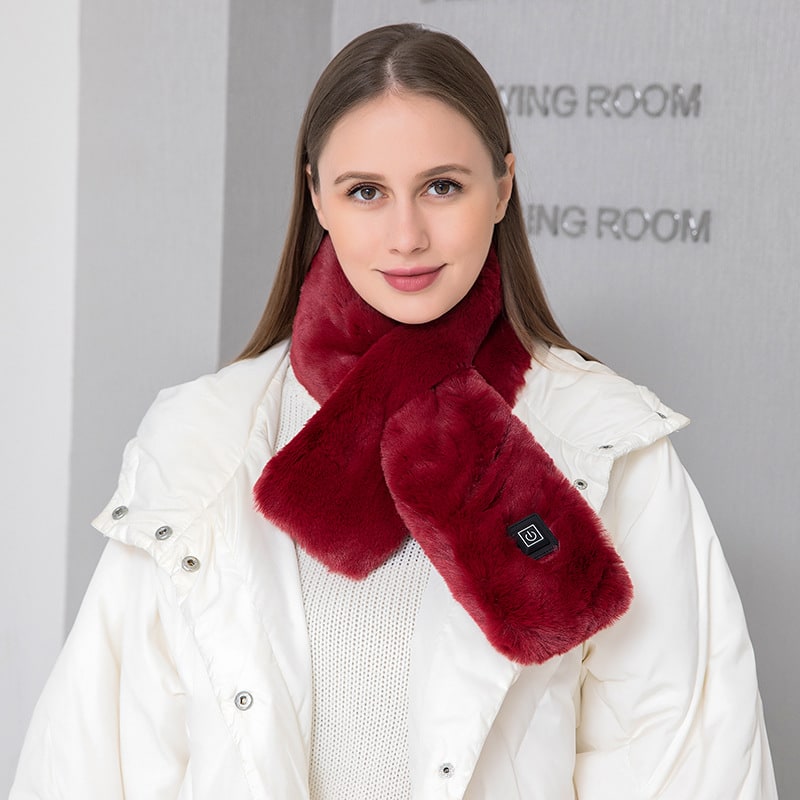 Women's Heated Scarf and Neck Wrap with Faux Fur USB Electric Warming Pad Three-Gear Temperature Control