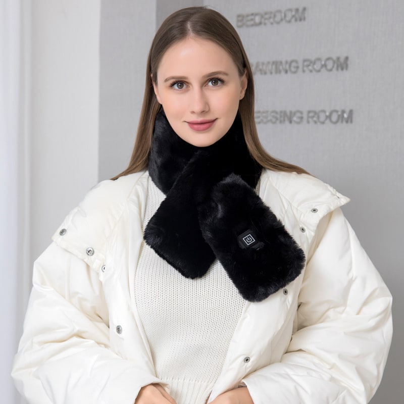 Women's Heated Scarf and Neck Wrap with Faux Fur USB Electric Warming Pad Three-Gear Temperature Control