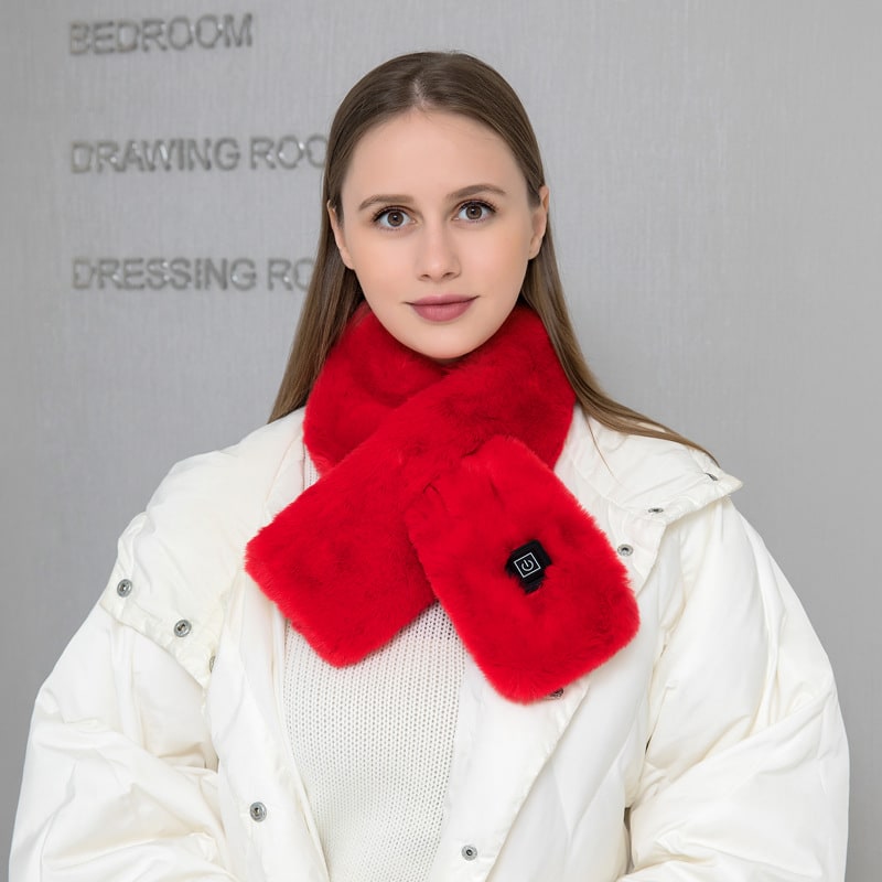 Women's Heated Scarf and Neck Wrap with Faux Fur USB Electric Warming Pad Three-Gear Temperature Control
