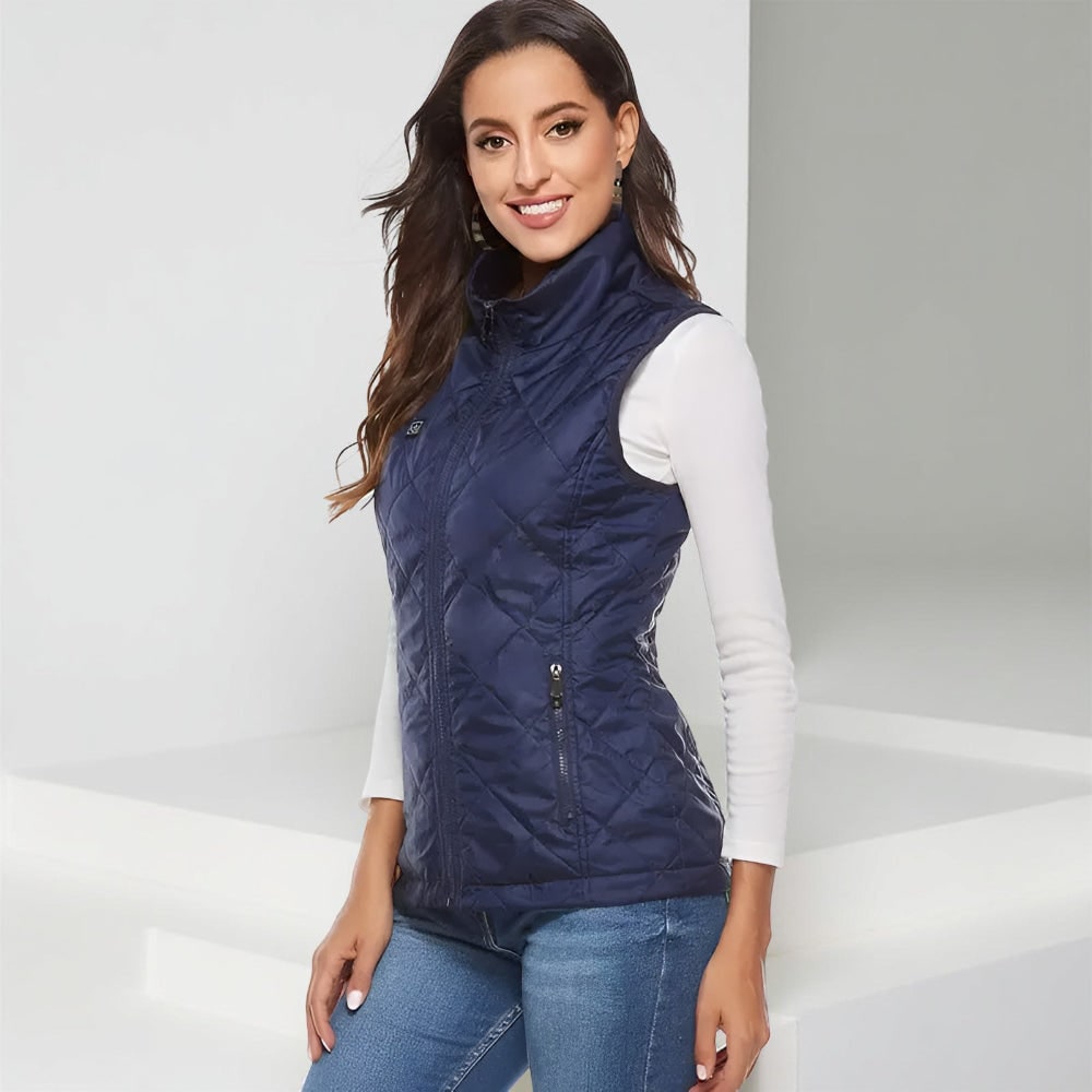 Women's Heated Vest with Electric Quilted Design and Stand Collar for Lightweight