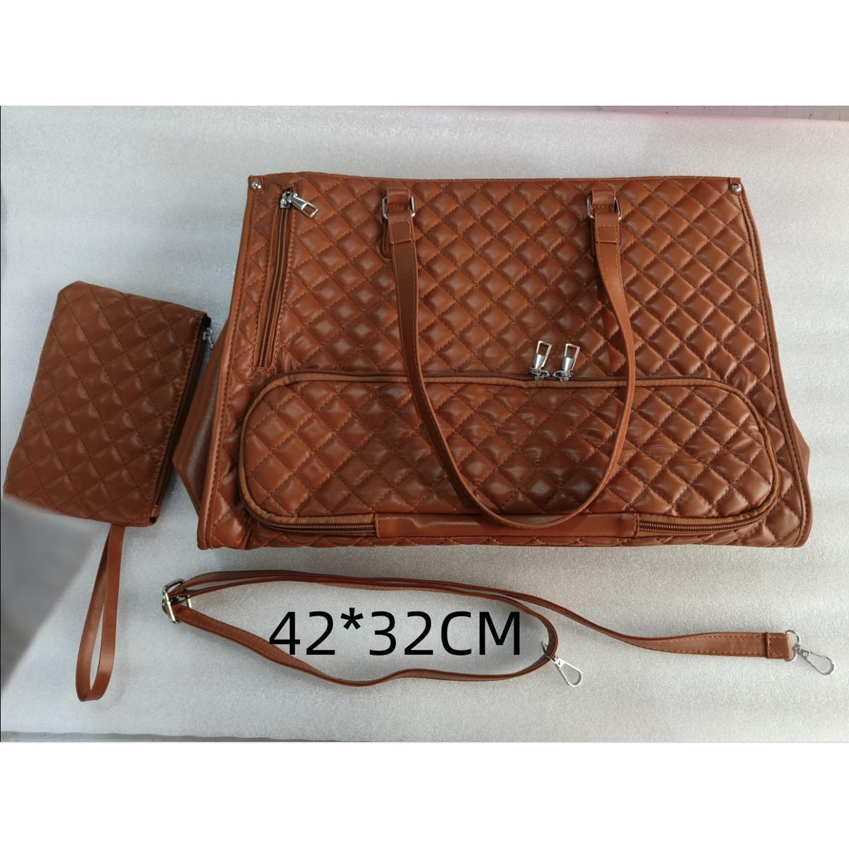 Women's Insulated Lunch Bag Tote with Quilted Faux Leather and Matching Wristlet Purse