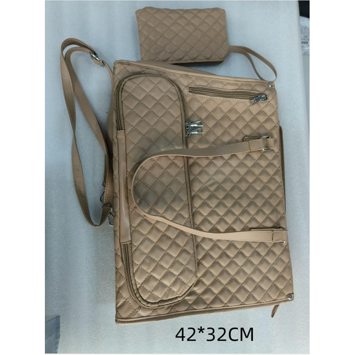 Women's Insulated Lunch Bag Tote with Quilted Faux Leather and Matching Wristlet Purse