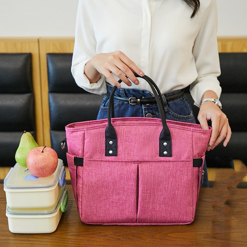 Women's Insulated Lunch Bag Tote with Shoulder Strap and Front Pockets