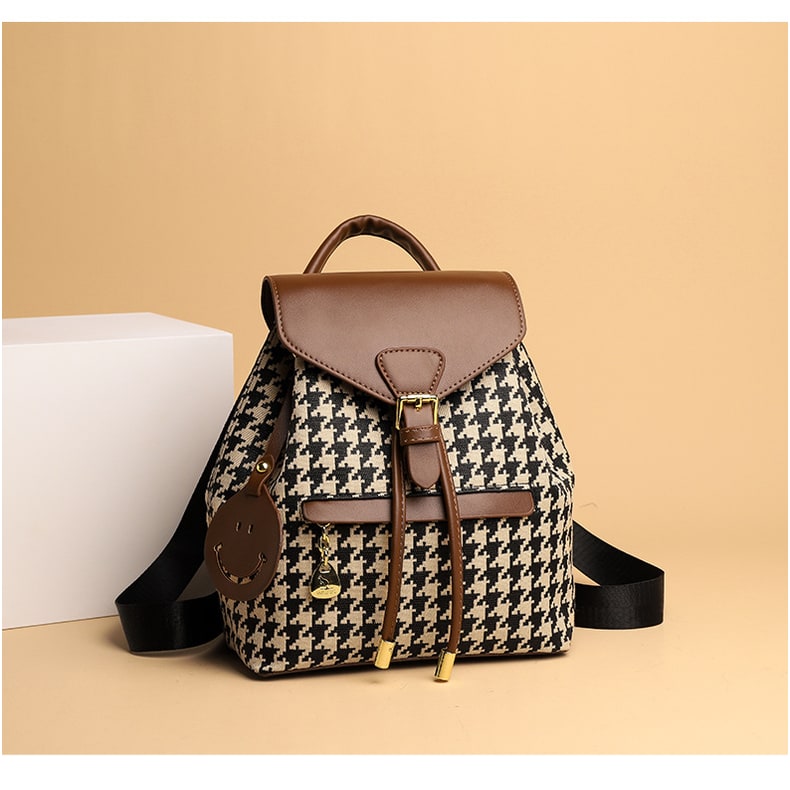 Women's Mini Backpack Rucksack Drawstring Closure and Diamond Quilted Faux Leather