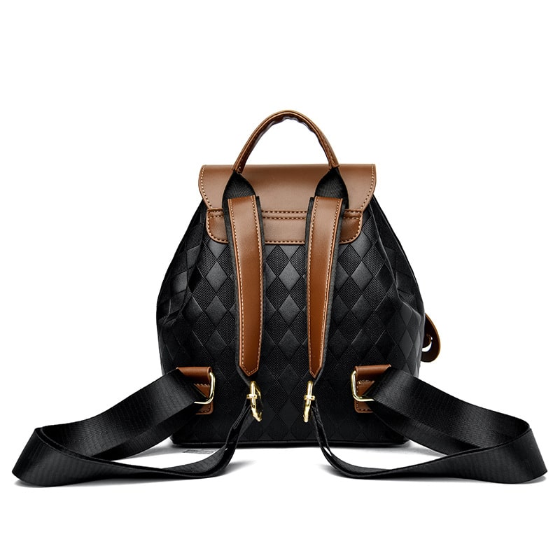 Women's Mini Backpack Rucksack Drawstring Closure and Diamond Quilted Faux Leather