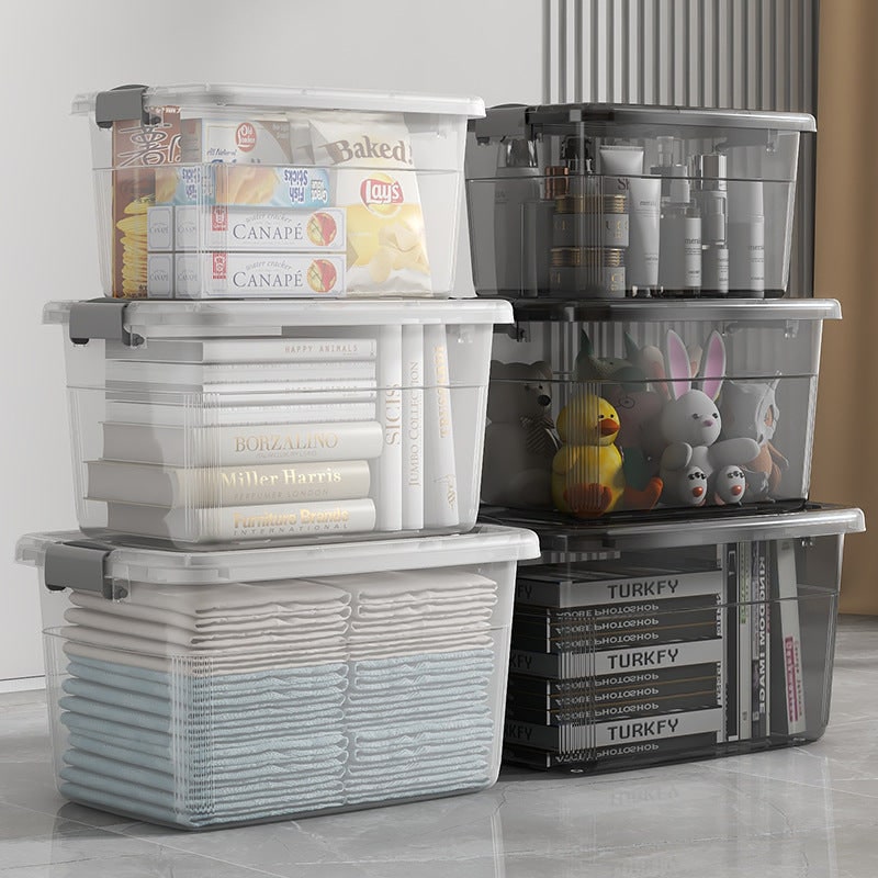 Women's Plastic Storage Bin with Latching Lid Stackable Design and Carrying Handle Totes