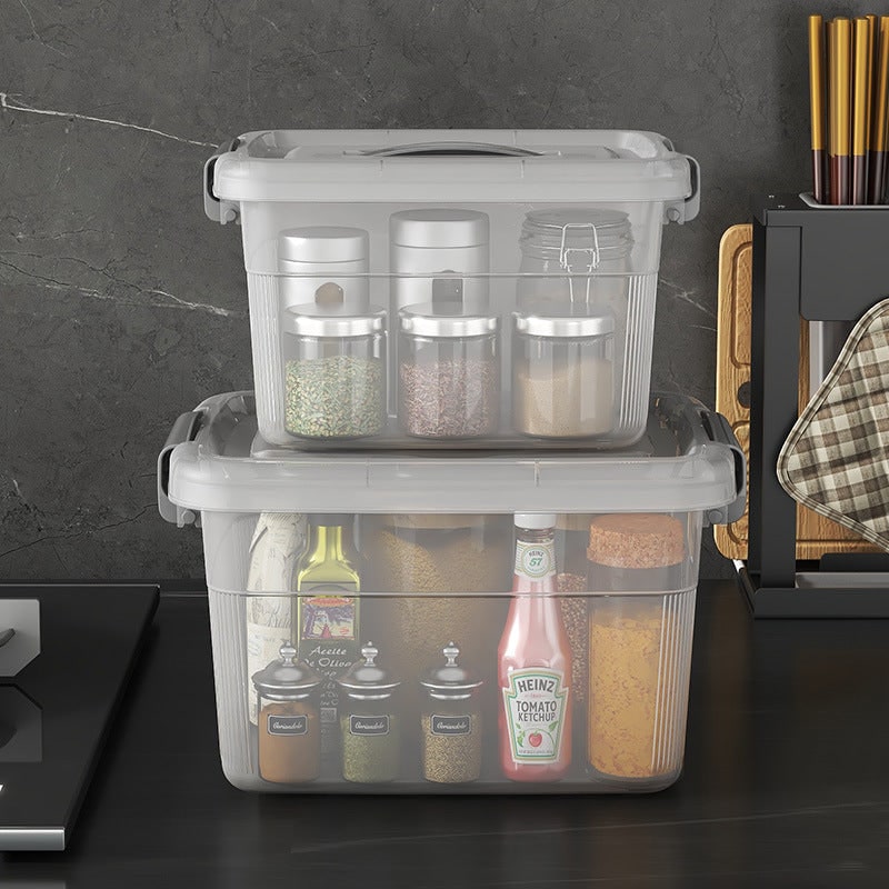Women's Plastic Storage Bin with Latching Lid Stackable Design and Carrying Handle Totes
