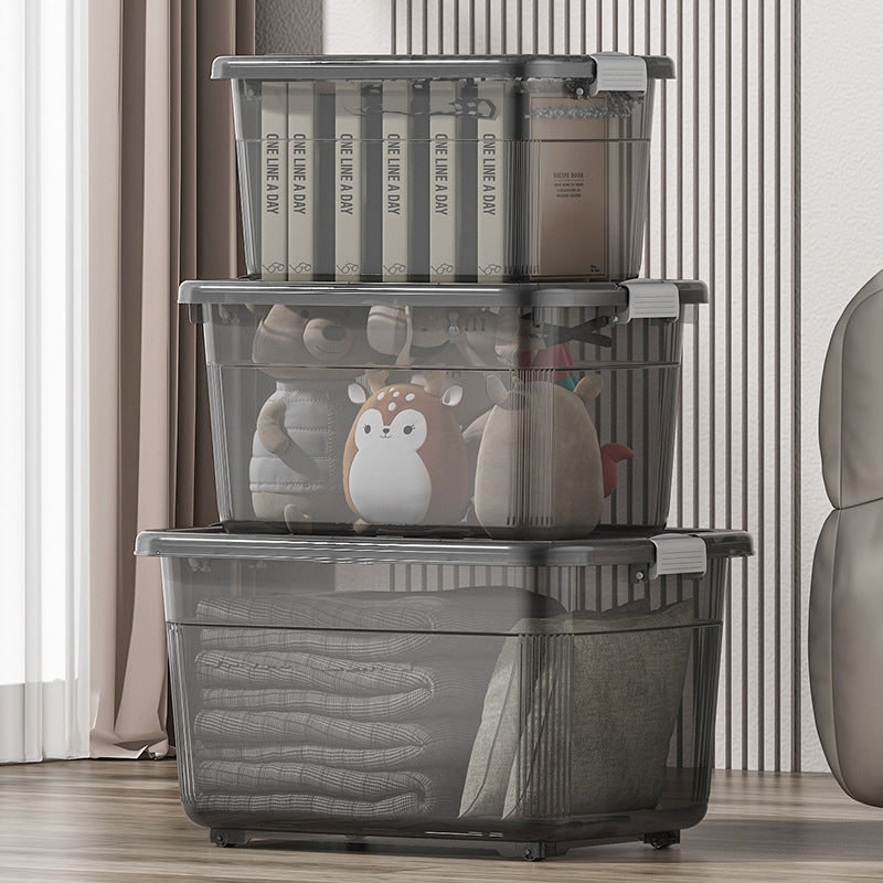 Women's Plastic Storage Bin with Latching Lid Stackable Design and Carrying Handle Totes