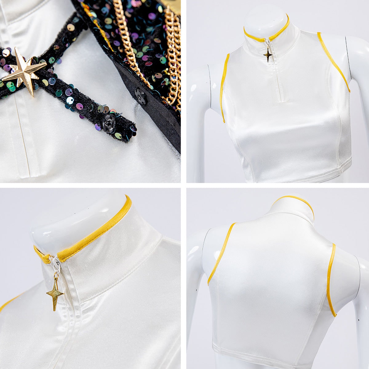 Women's Sequin Belly Dancer Dance Costume with Glittering Crop Jacket Shorts and Gold Chain Belt
