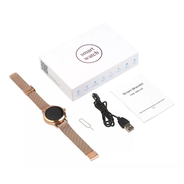 Womens Smartwatch Round Mesh Adjustable Rechargeable Digital Display Ladies