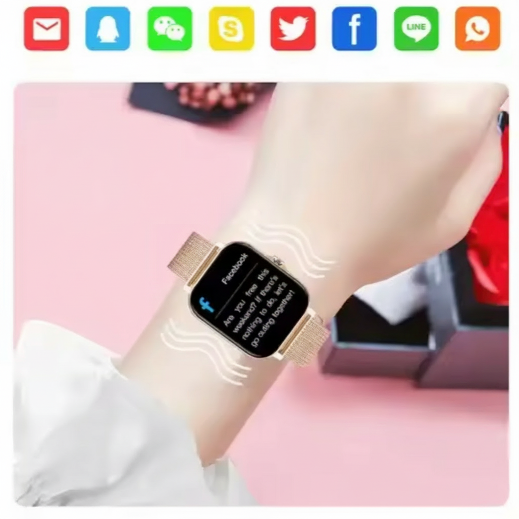 Women's Smartwatch with Fitness Tracking Mesh Metal Band and Touch Screen Display Gps
