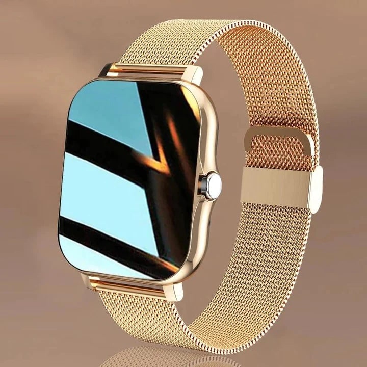 Women's Smartwatch with Fitness Tracking Metal Mesh Band and Slim Profile Design