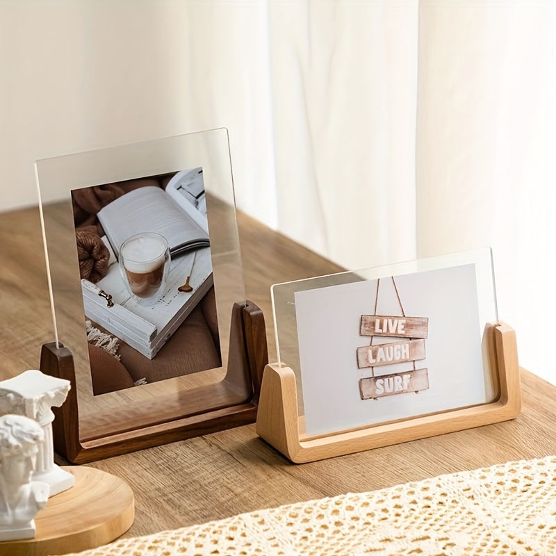 Wood Picture Frame 12x18 and 11x17 Modern Tabletop Display with Clear Acrylic Panels