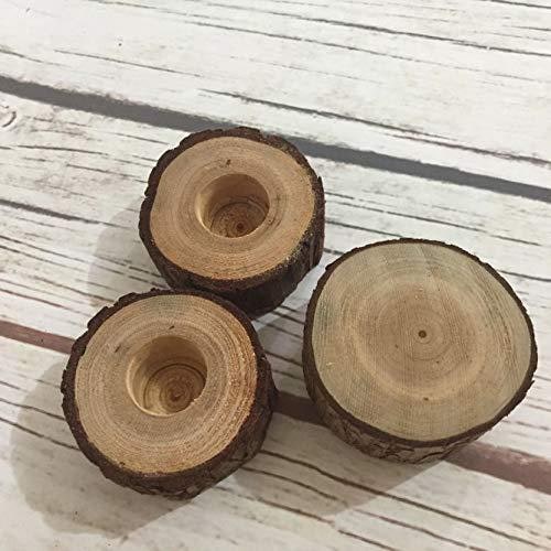 Wooden Candle Holders and Stand Set of 3 with Rustic Wood Slice Design for Taper and Pillar