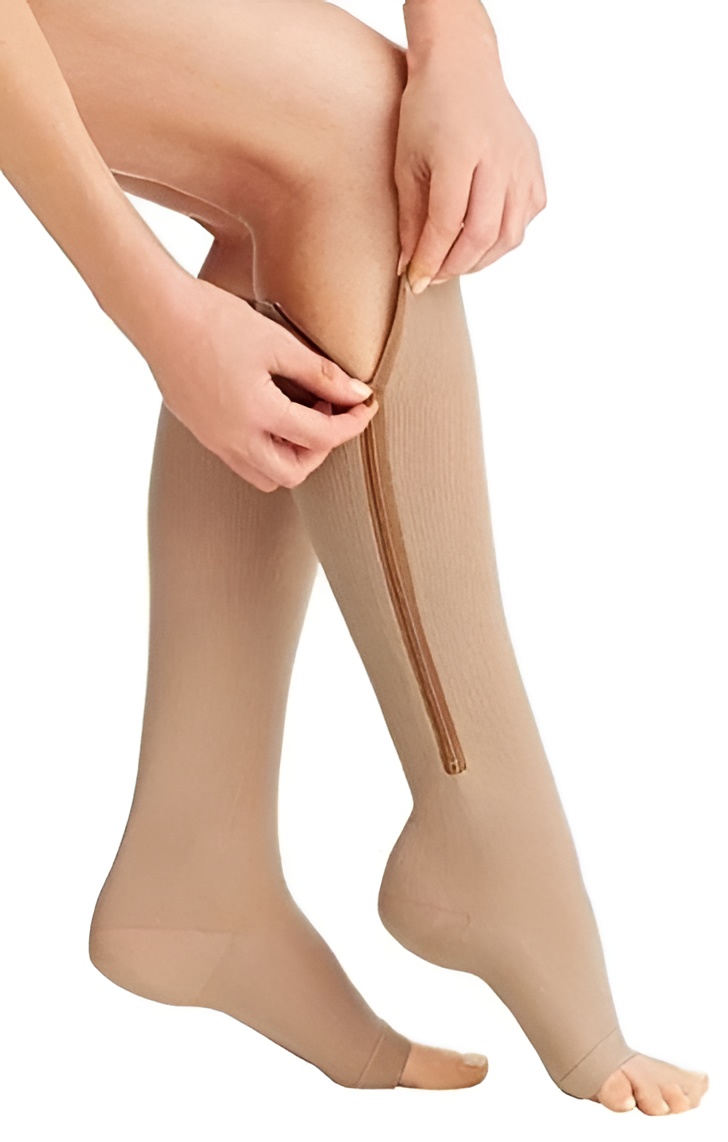 Zipper Knee High Graduated Compression Socks with Open Toe and Side Closure