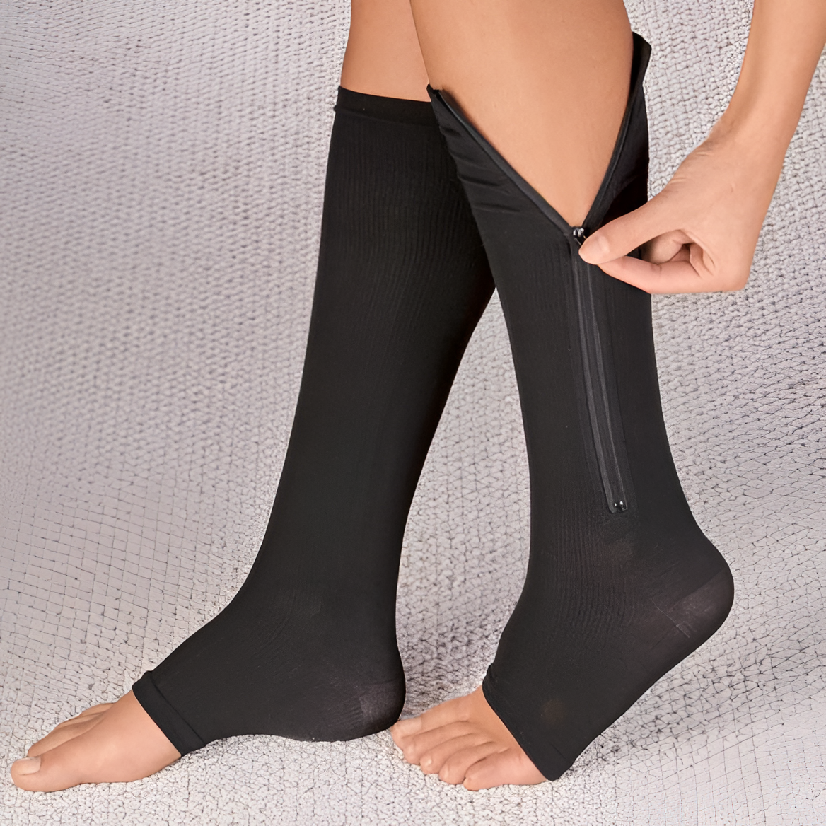 Zipper Knee High Graduated Compression Socks with Open Toe and Side Closure