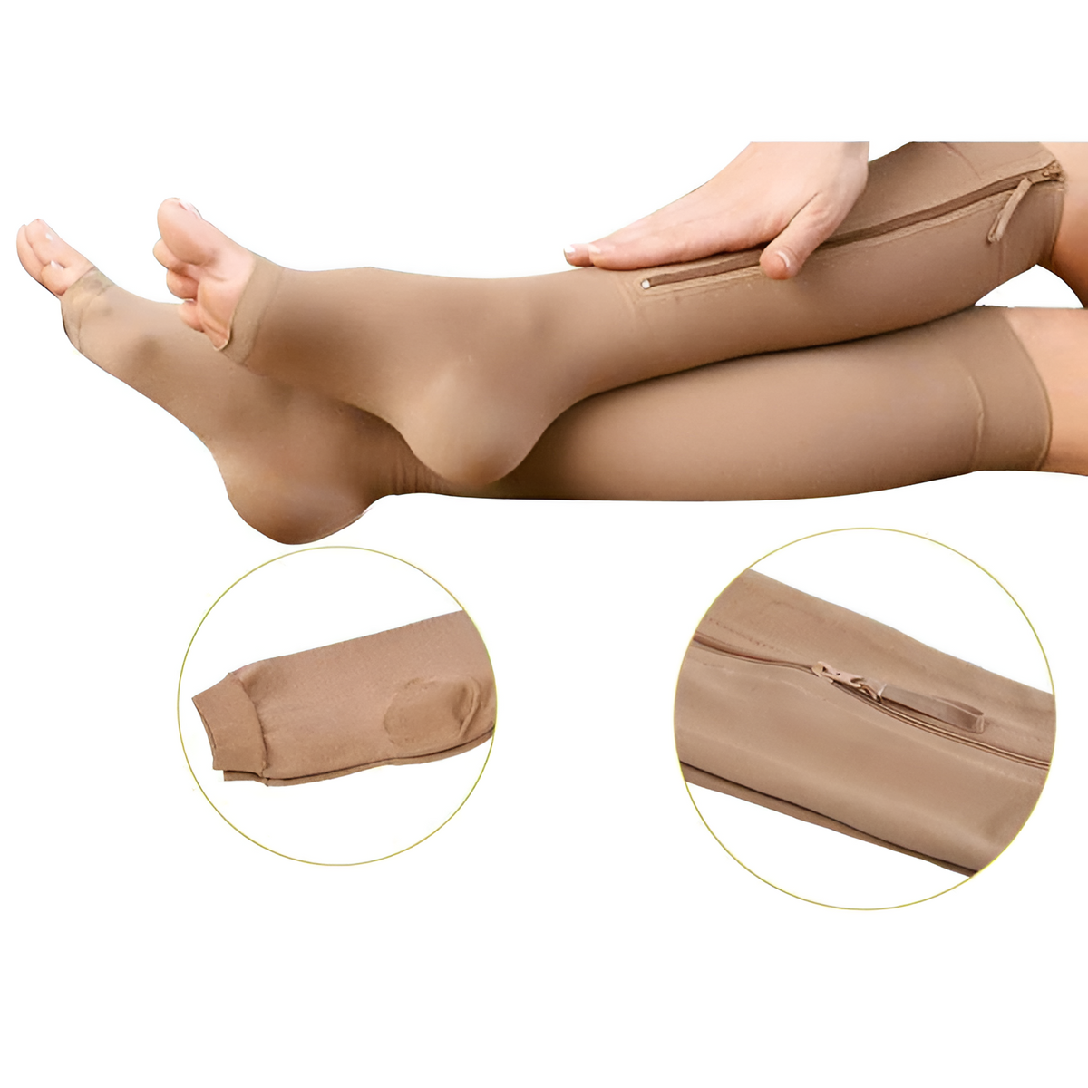 Zipper Knee High Graduated Compression Socks with Open Toe and Side Closure