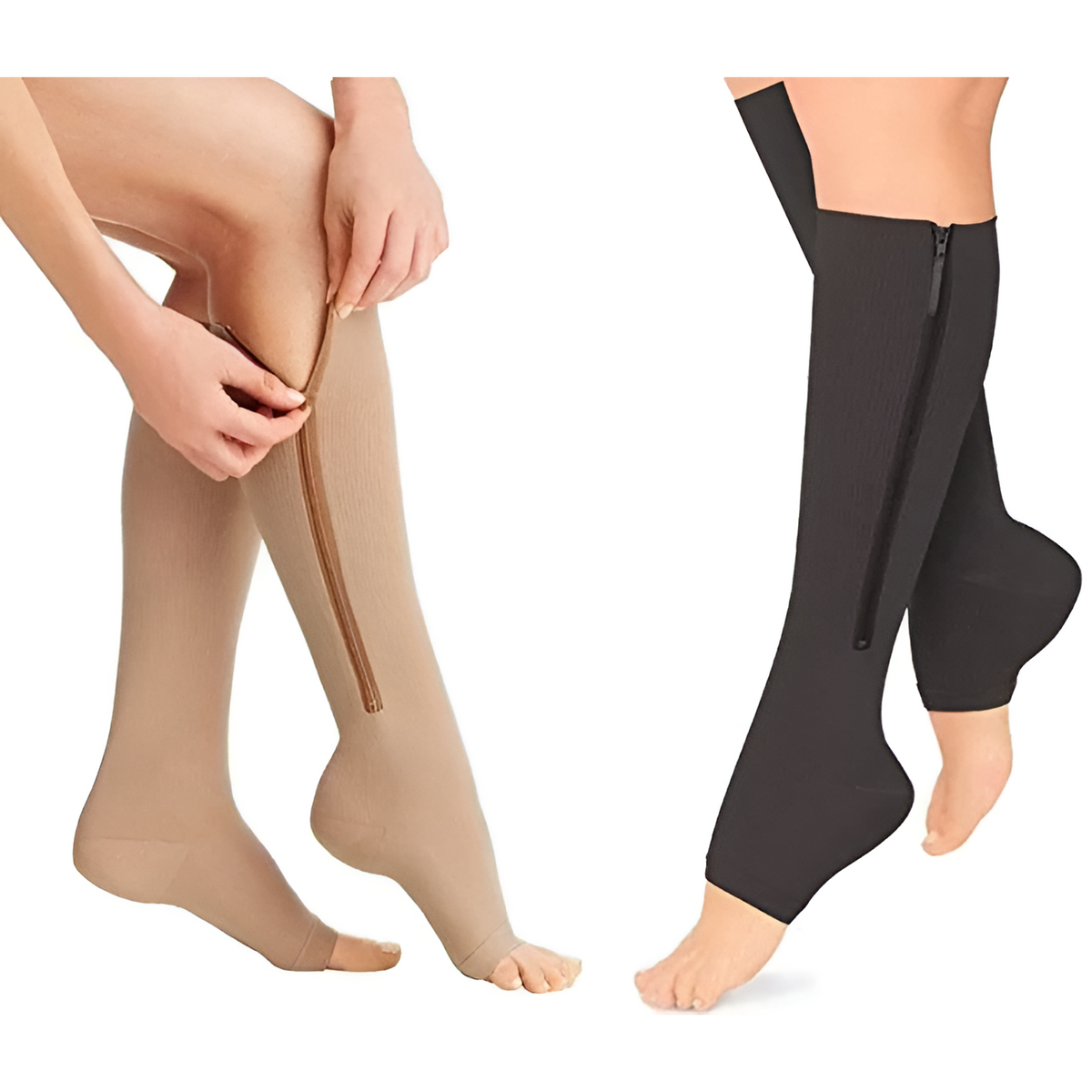 Zipper Knee High Graduated Compression Socks with Open Toe and Side Closure
