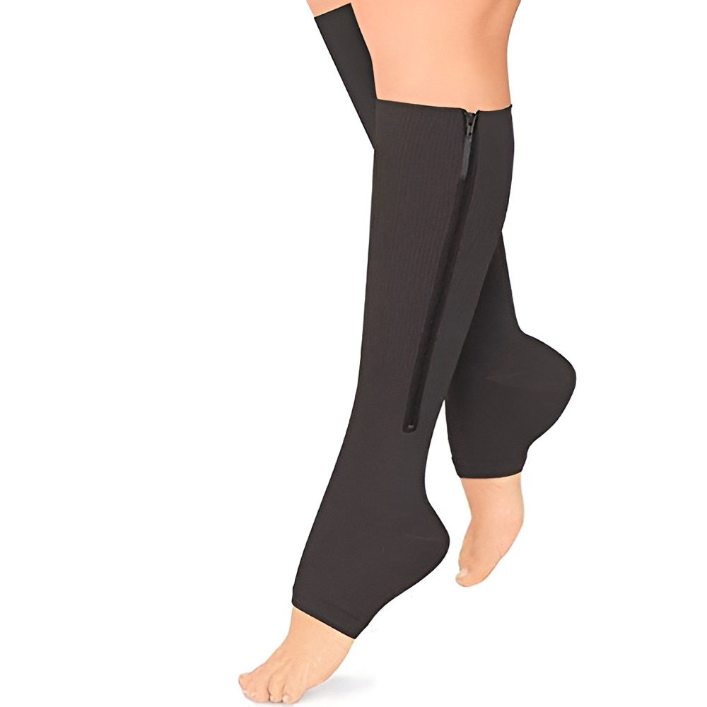 Zipper Knee High Graduated Compression Socks with Open Toe and Side Closure